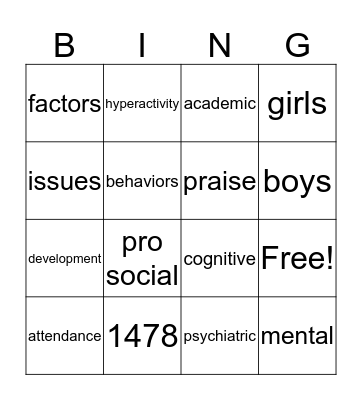 Preschool Bingo Card