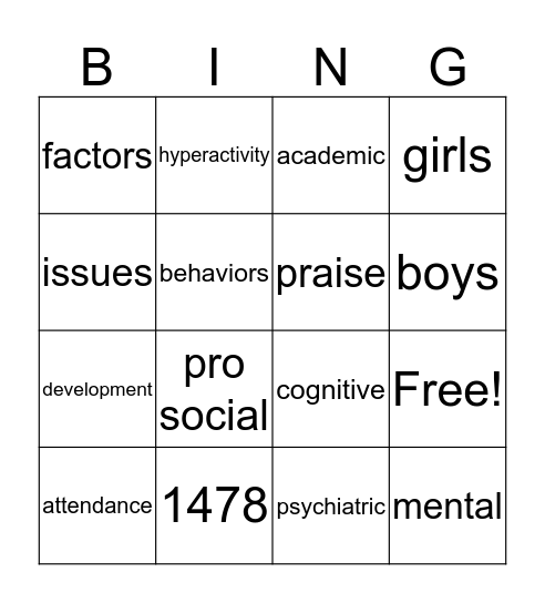 Preschool Bingo Card