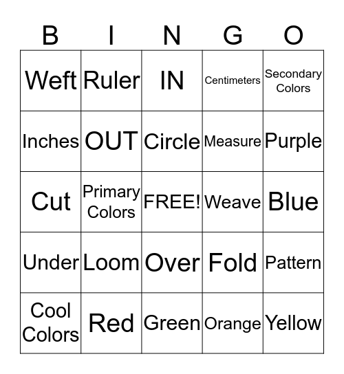 Weaving Project Bingo Card