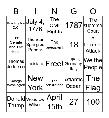 Citizenship Bingo  Bingo Card