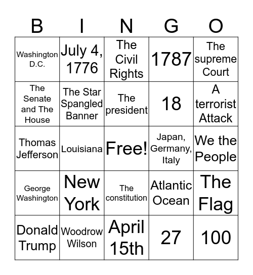 Citizenship Bingo  Bingo Card