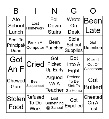 Have You Ever School Edition Bingo Card