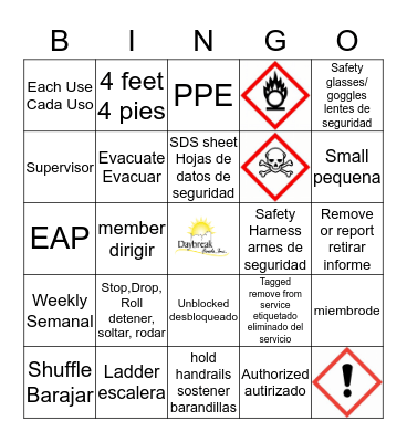 Safety Bingo Card