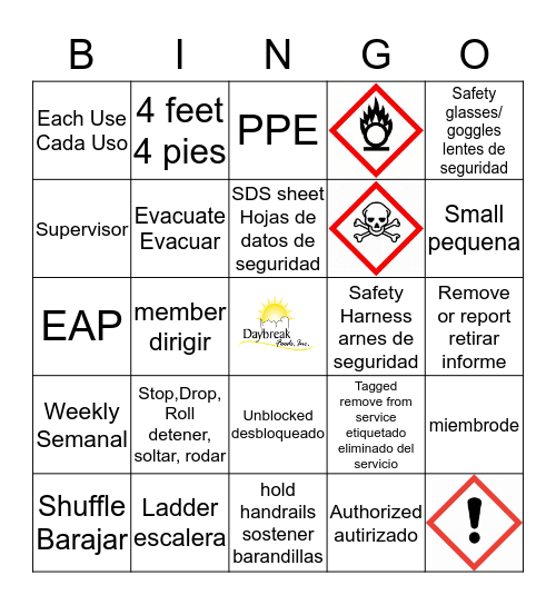 Safety Bingo Card