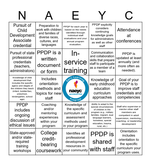 NAEYC Accreditation  Bingo!  Bingo Card
