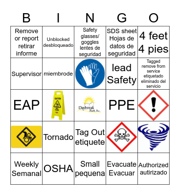 Safety Bingo Card