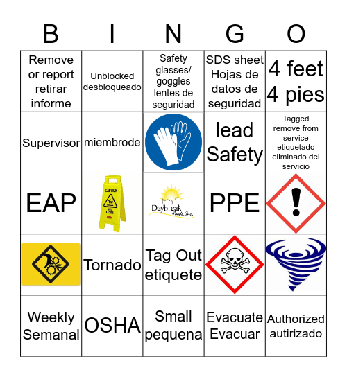 Safety Bingo Card