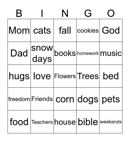 Mya Bingo Card