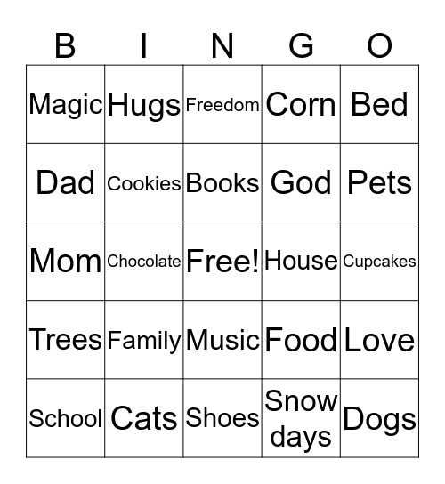 Sierra Bingo Card