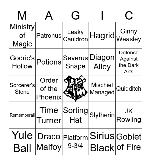 Harry Potter Bingo Card