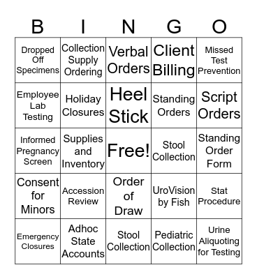 Phlebotomy SOPs Bingo Card