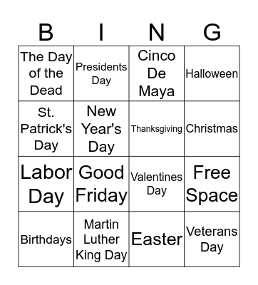 What is the meaning of the Holiday? Bingo Card