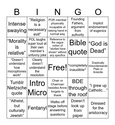 YPU Freshman BINGO Card