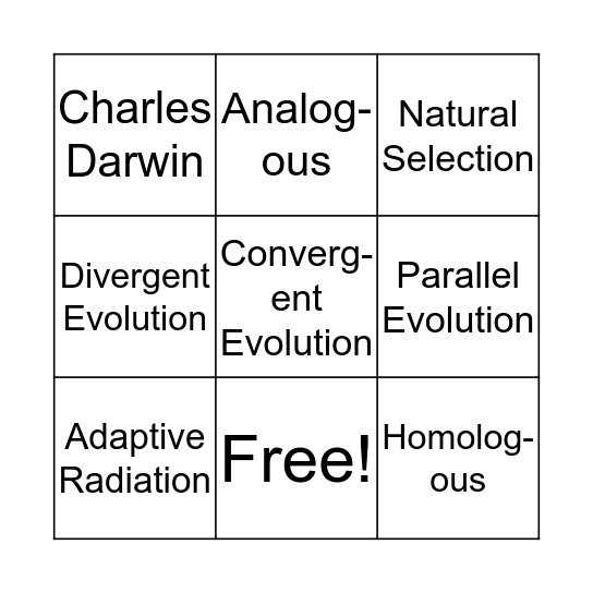Evolution Bingo Card