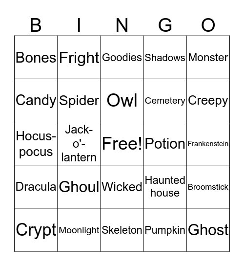 Bingo Spooktacular Bingo Card