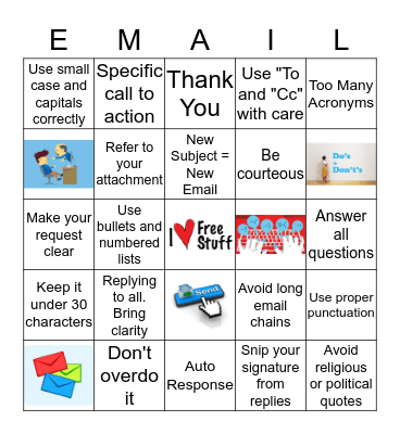Email Etiquette  Bingo Card