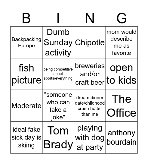 Hinge-go Bingo Card