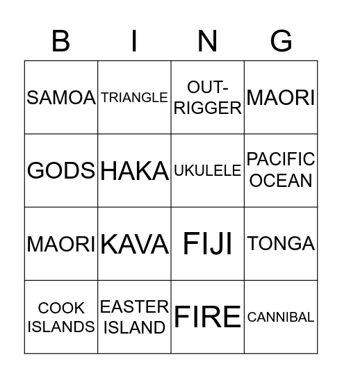 Polynesia Bingo Card