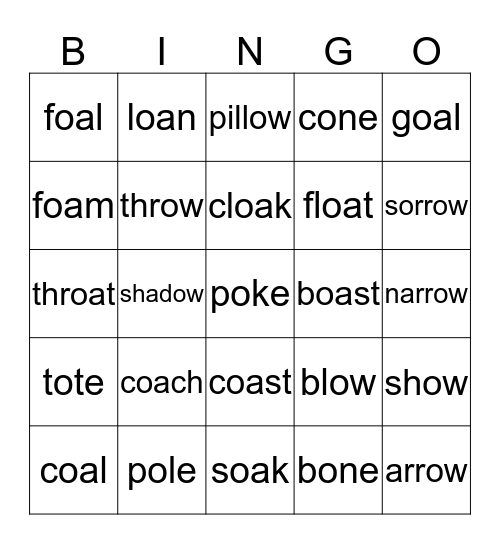 oa / ow Bingo Card