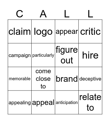 Vocabulary 1 Bingo Card