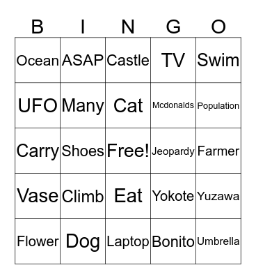 Test Bingo Card