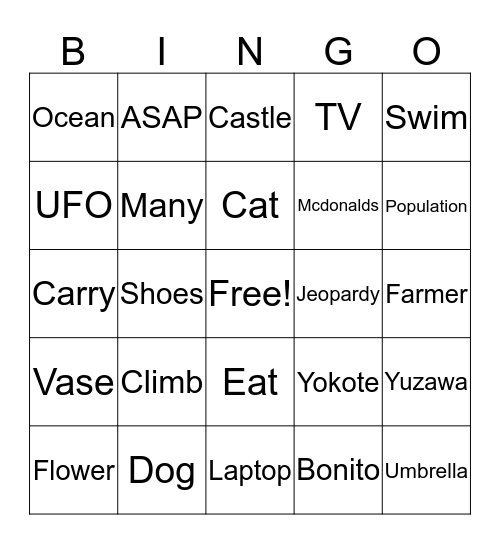 Test Bingo Card