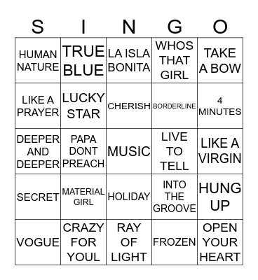 267 BEST OF MADONNA #1 Bingo Card