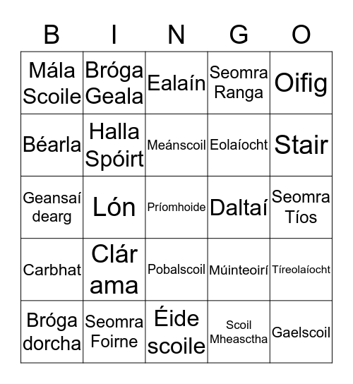 Mo Shaol ar Scoil  Bingo Card