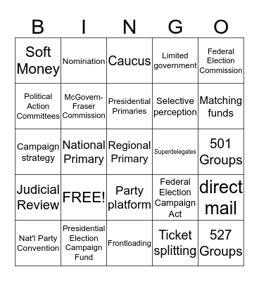 Chapter 9 - Nominations and Elections Bingo Card