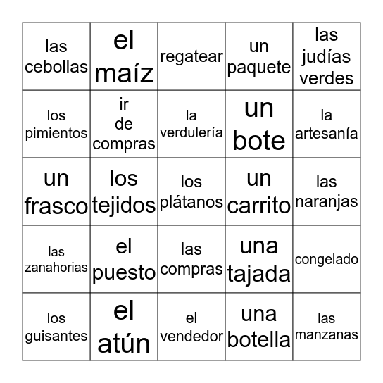 En el mercado Bingo Card