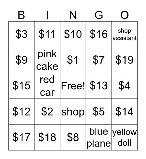 Shopping Bingo Card