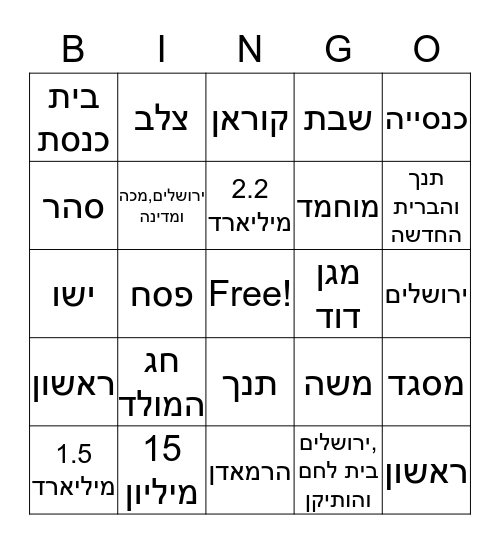 בינגו דתות Bingo Card