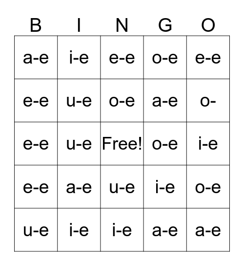 Vowel consonant E Bingo Card