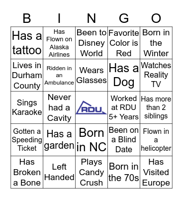 Team RDU Bingo Card