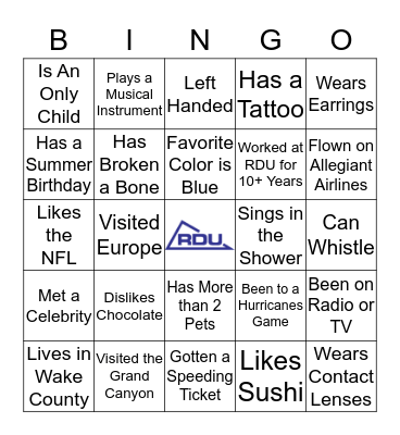 Team RDU Bingo Card