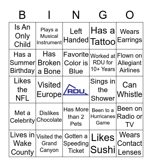 Team RDU Bingo Card