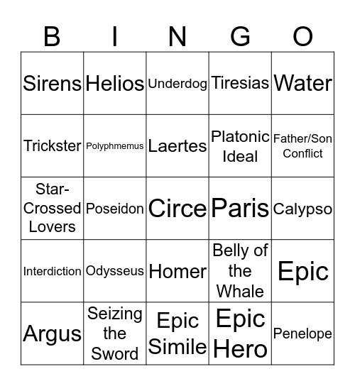 Odyssey Bingo Card