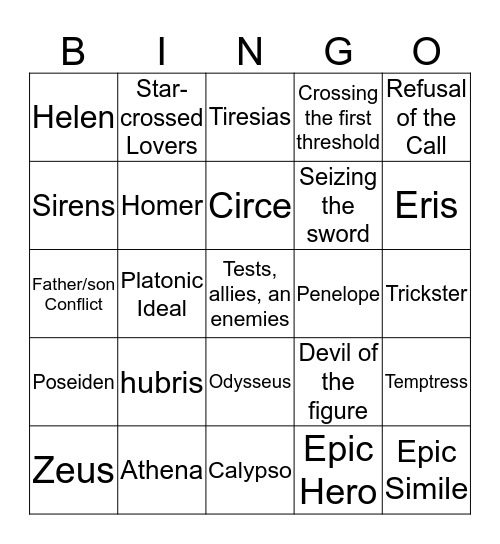 Odyssey Study Bingo Card