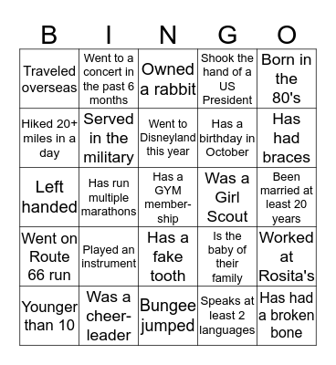 Find someone who... Bingo Card