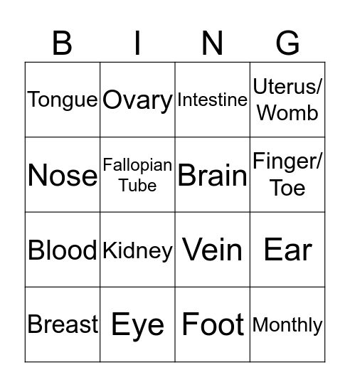 Medical Terminology/ Prefixes/ Suffixes Bingo Card