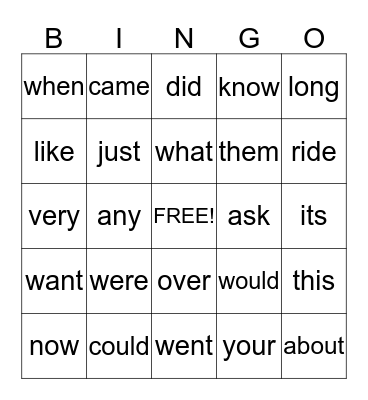 Grade 1 Bingo  ~  November, 2013 Bingo Card
