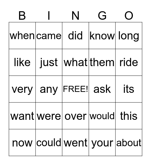 Grade 1 Bingo  ~  November, 2013 Bingo Card