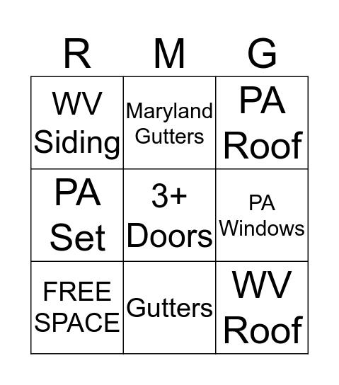 RMG  Bingo Card