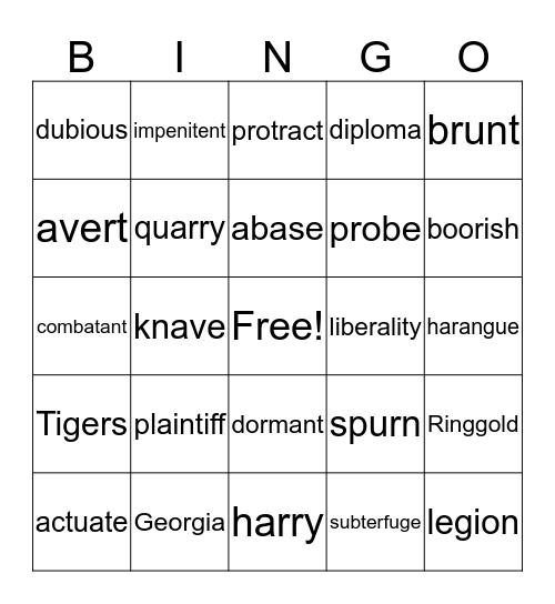 Vocabulary Bingo Card