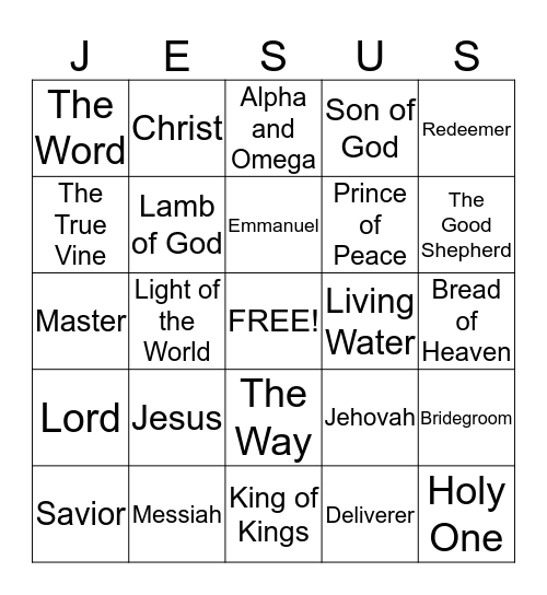 Names of Jesus  Bingo Card