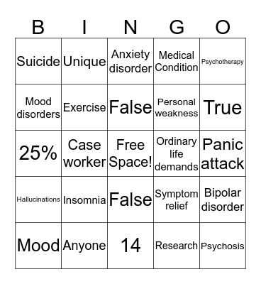 Mental Health Bingo Card