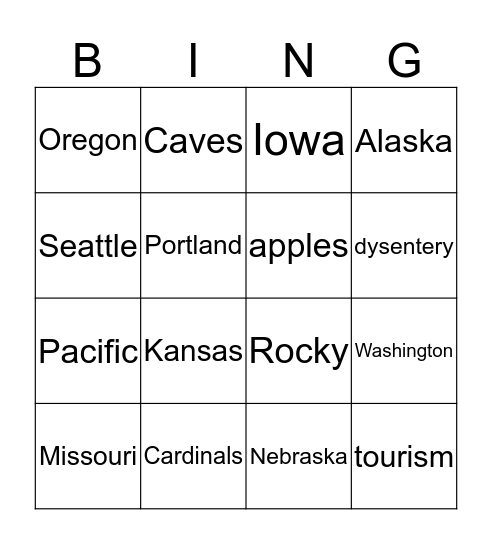 states Bingo Card
