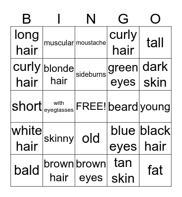 Physical Appearance Bingo Card