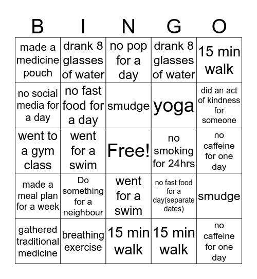 Wellness BINGO Card