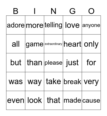 L.O.V.E Bingo Card